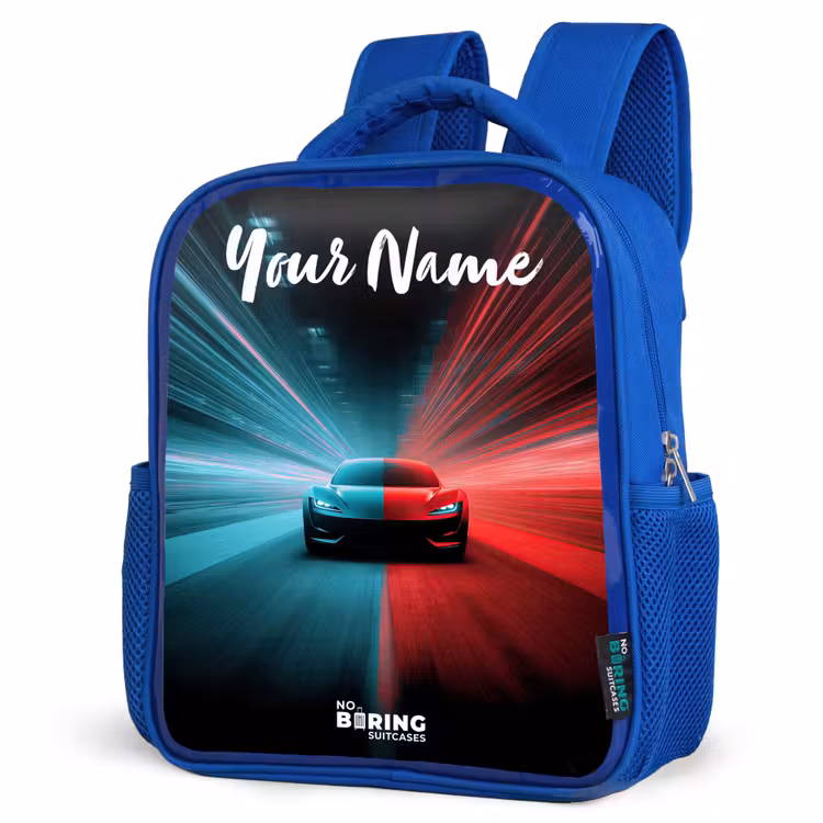 Kids backpack with name - Blue - Sports car - Blue - Neon - City — 7