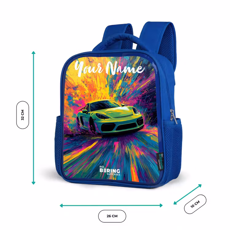 Kids backpack with name - Blue - Sports car - Green - Paint stripes - Colors — 6