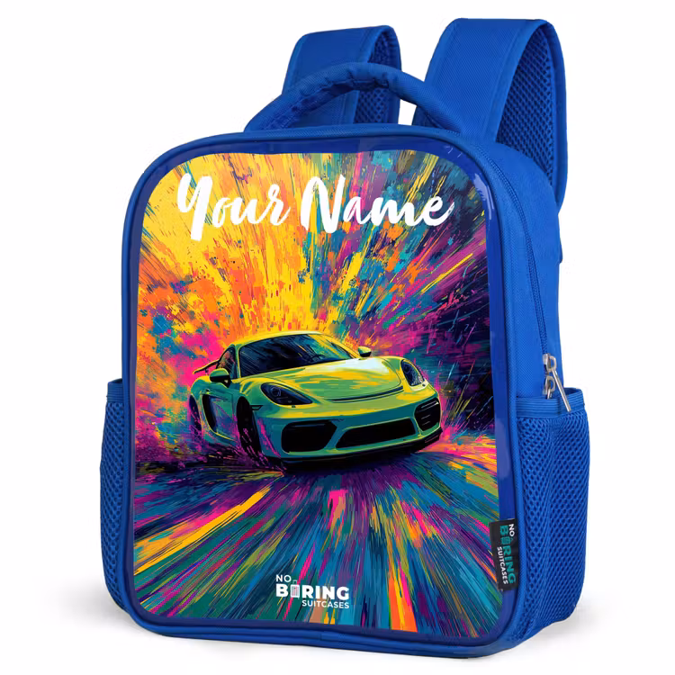 Kids backpack with name - Blue - Sports car - Green - Paint stripes - Colors — 7