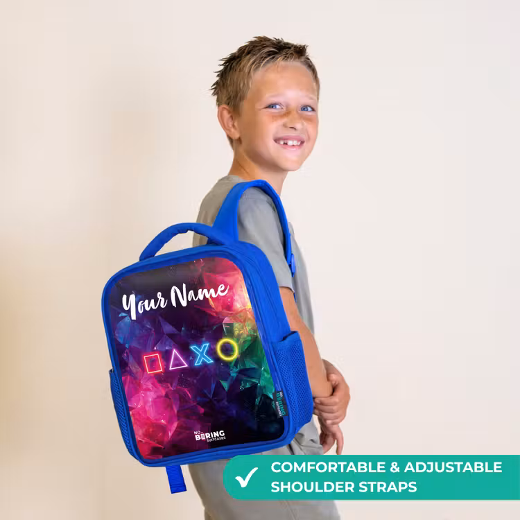 Kids backpack with name - Blue - Symbols - Game - Colorful — 4