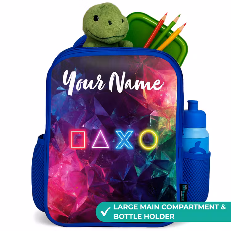 Kids backpack with name - Blue - Symbols - Game - Colorful — 5