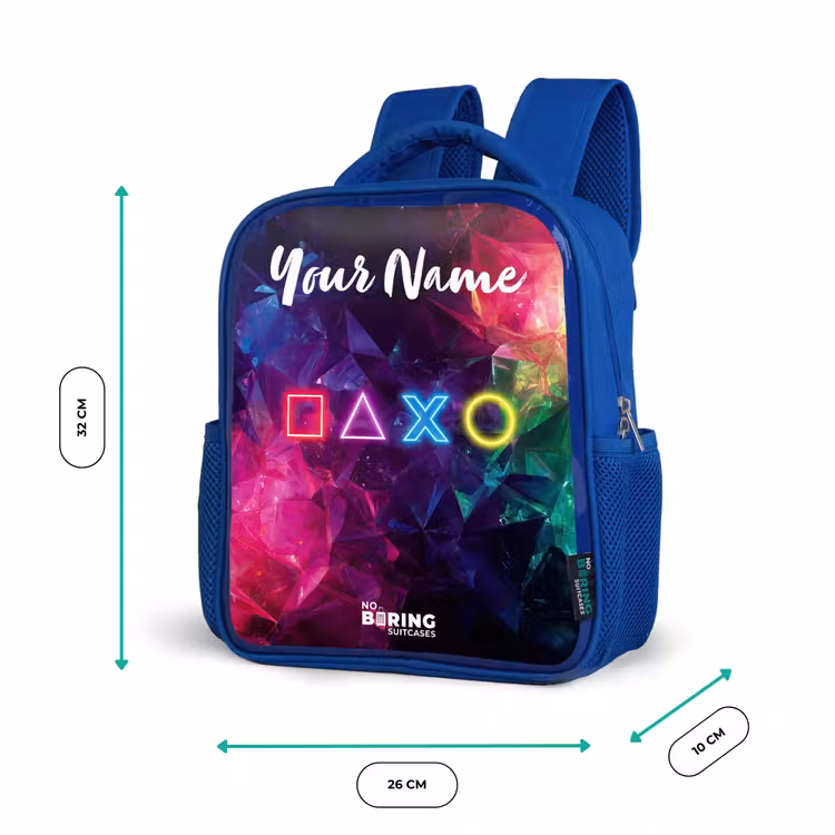 Kids backpack with name - Blue - Symbols - Game - Colorful — 6