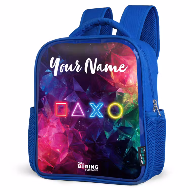 Kids backpack with name - Blue - Symbols - Game - Colorful — 7
