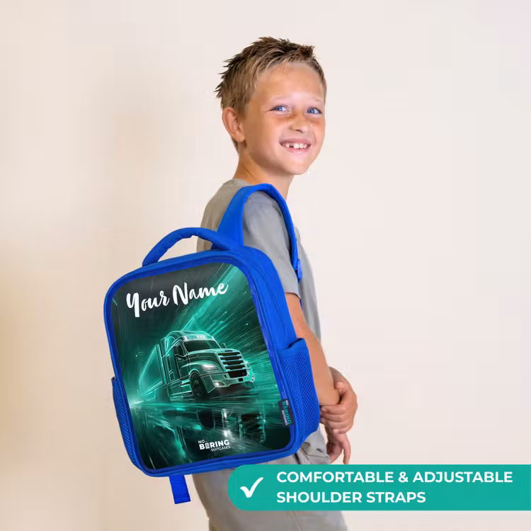 Kids backpack with name - Blue - Truck - City - Green - Neon — 4