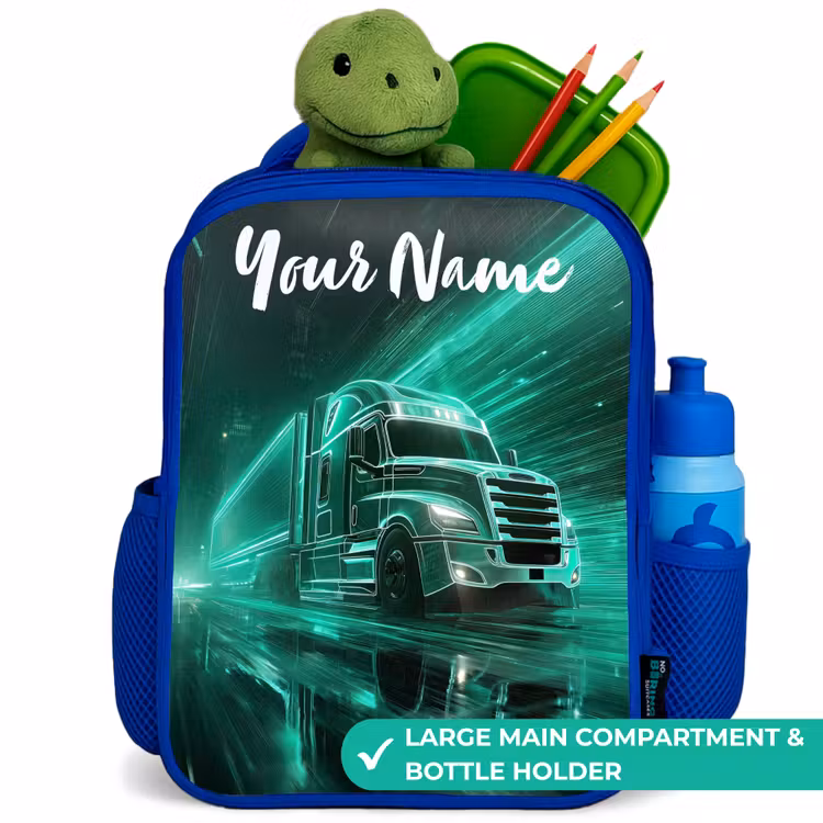 Kids backpack with name - Blue - Truck - City - Green - Neon — 5