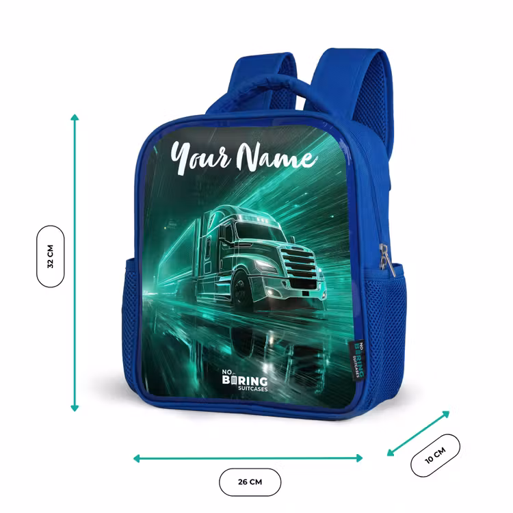 Kids backpack with name - Blue - Truck - City - Green - Neon — 6
