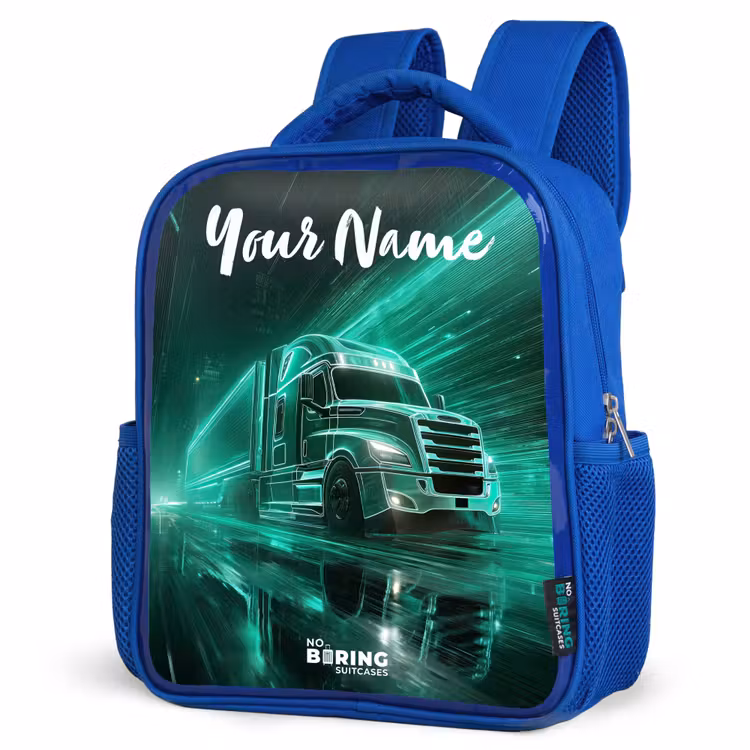 Kids backpack with name - Blue - Truck - City - Green - Neon — 7