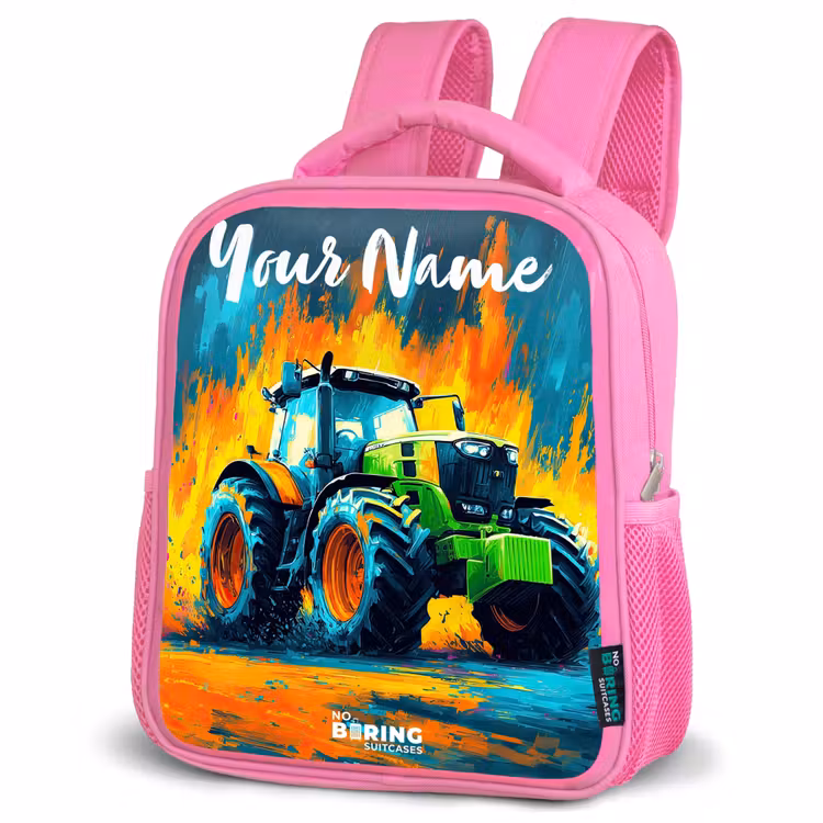Kids backpack with name - Pink - Abstract - Tractor - Green — 4