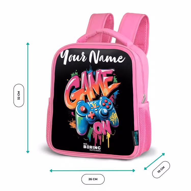 Kids backpack with name - Pink - Controller - Game - Graffiti - Text — 3