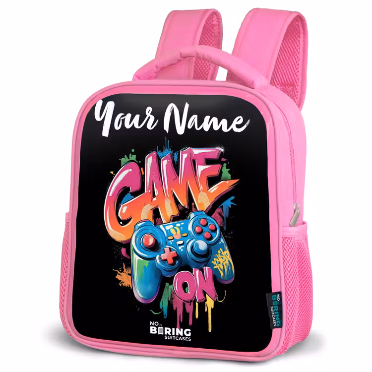Kids backpack with name - Pink - Controller - Game - Graffiti - Text — 4