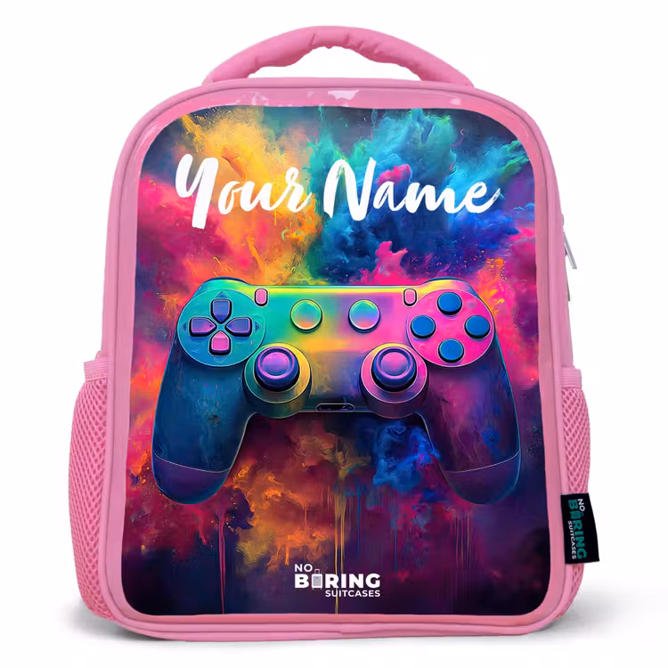 Kids backpack with name - Pink - Game - Controller - Colorful - Explosion — 1