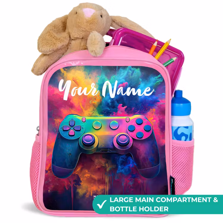 Kids backpack with name - Pink - Game - Controller - Colorful - Explosion — 2