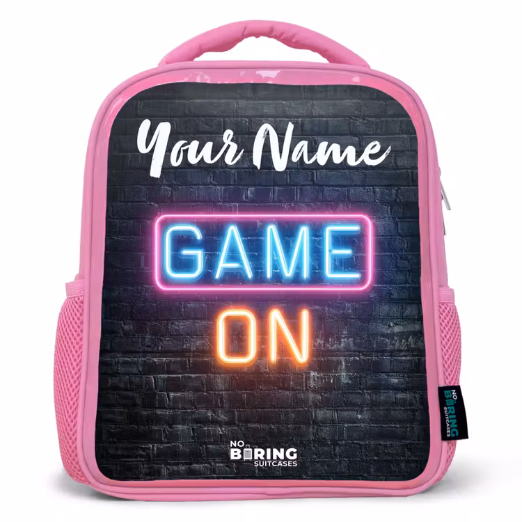 Kids backpack with name - Pink - Game - Neon - Wall — 1