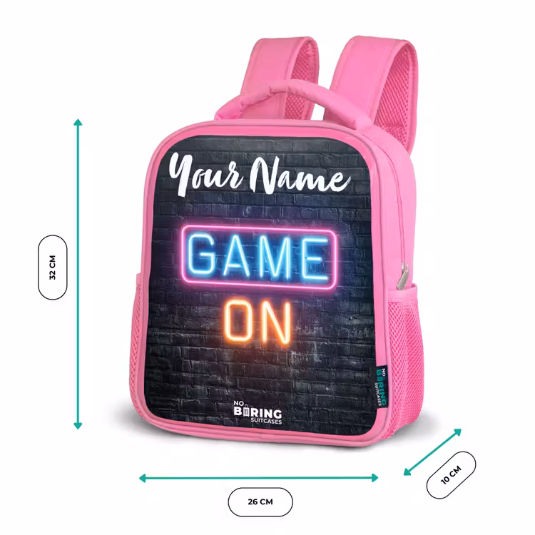 Kids backpack with name - Pink - Game - Neon - Wall — 3