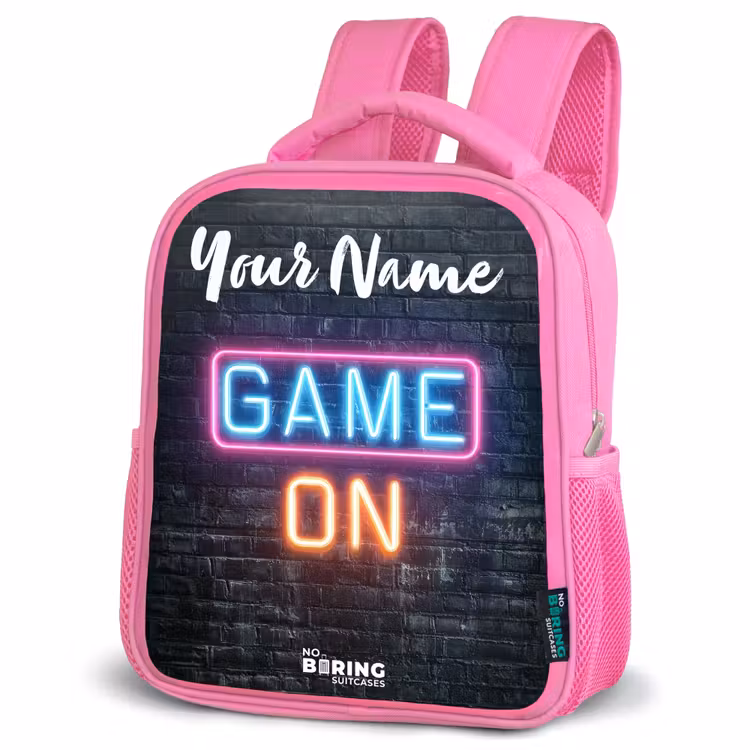 Kids backpack with name - Pink - Game - Neon - Wall — 4