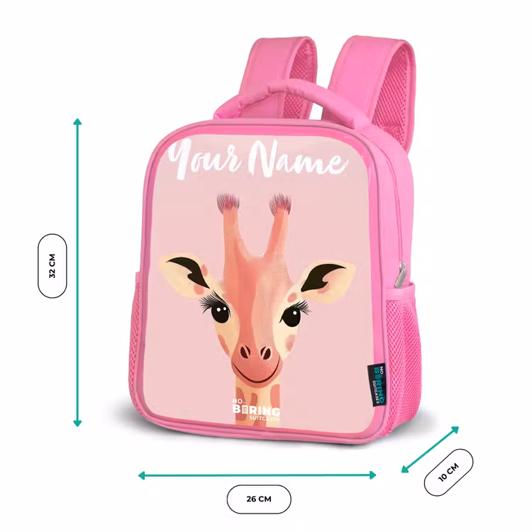 Kids backpack with name - Pink - Giraffe - Eyelashes - Minimalist - Pink — 3