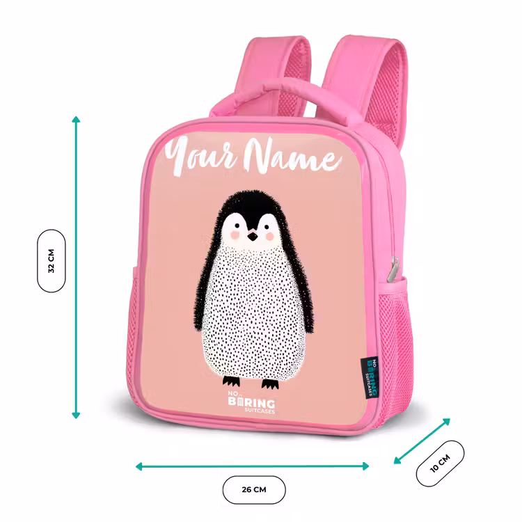 Kids backpack with name - Pink - Penguin - Dots - Pink - Minimalist — 3