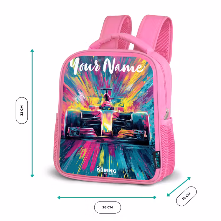 Kids backpack with name - Pink - Race car - Abstract - Stripes - Blue — 3