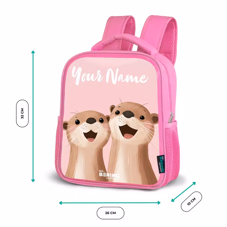 Kids backpack with name - Pink - Smile - Otters - Pink - Illustration — 3