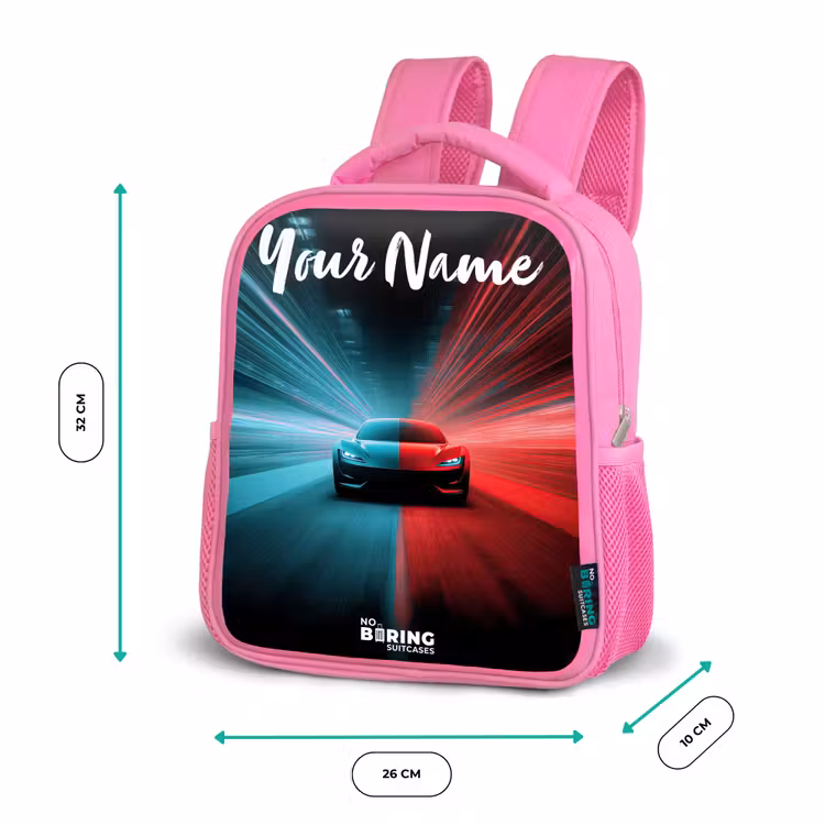 Kids backpack with name - Pink - Sports car - Blue - Neon - City — 3