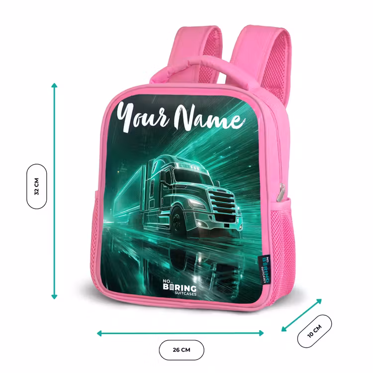 Kids backpack with name - Pink - Truck - City - Green - Neon — 3