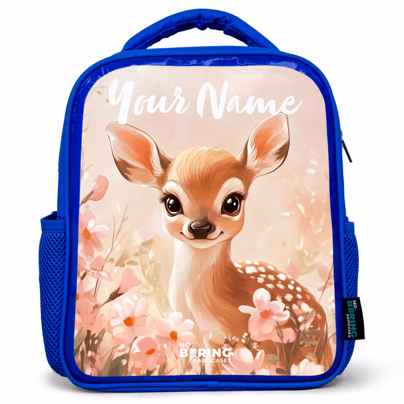 Kids backpack with name - Blue - Deer - Flowers - Dots - Pink — 1