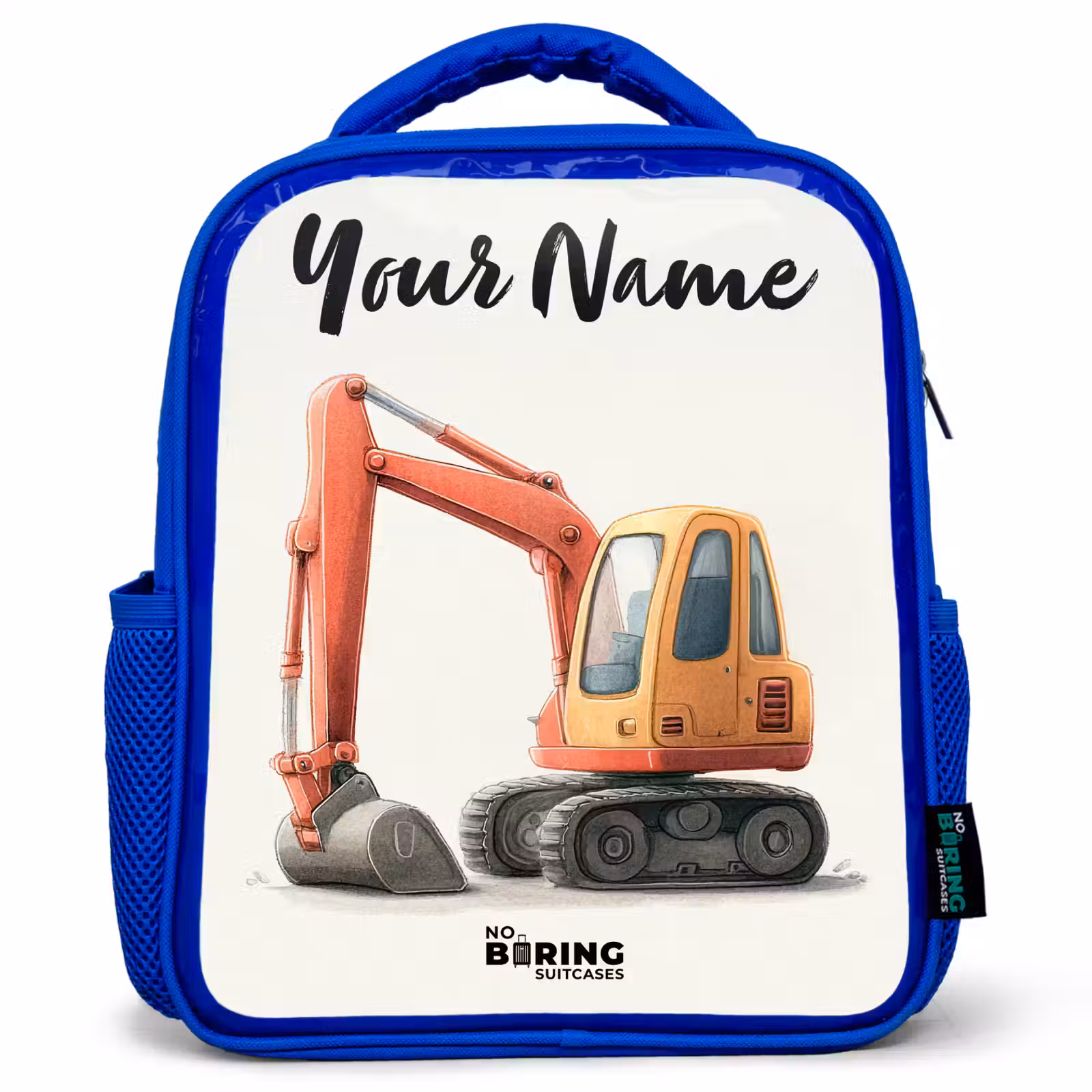 Kids backpack with name - Blue - Excavator - Signed - Orange — 1