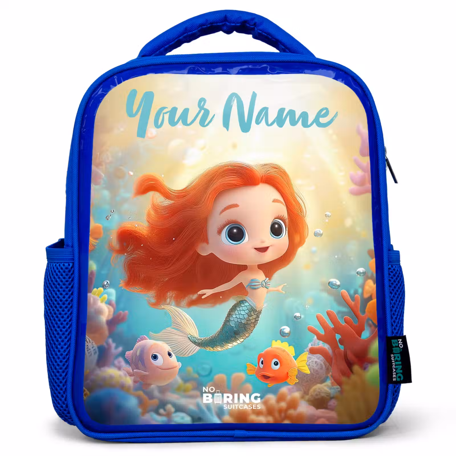 Kids backpack with name - Blue - Mermaid - Fish - Coral — 1