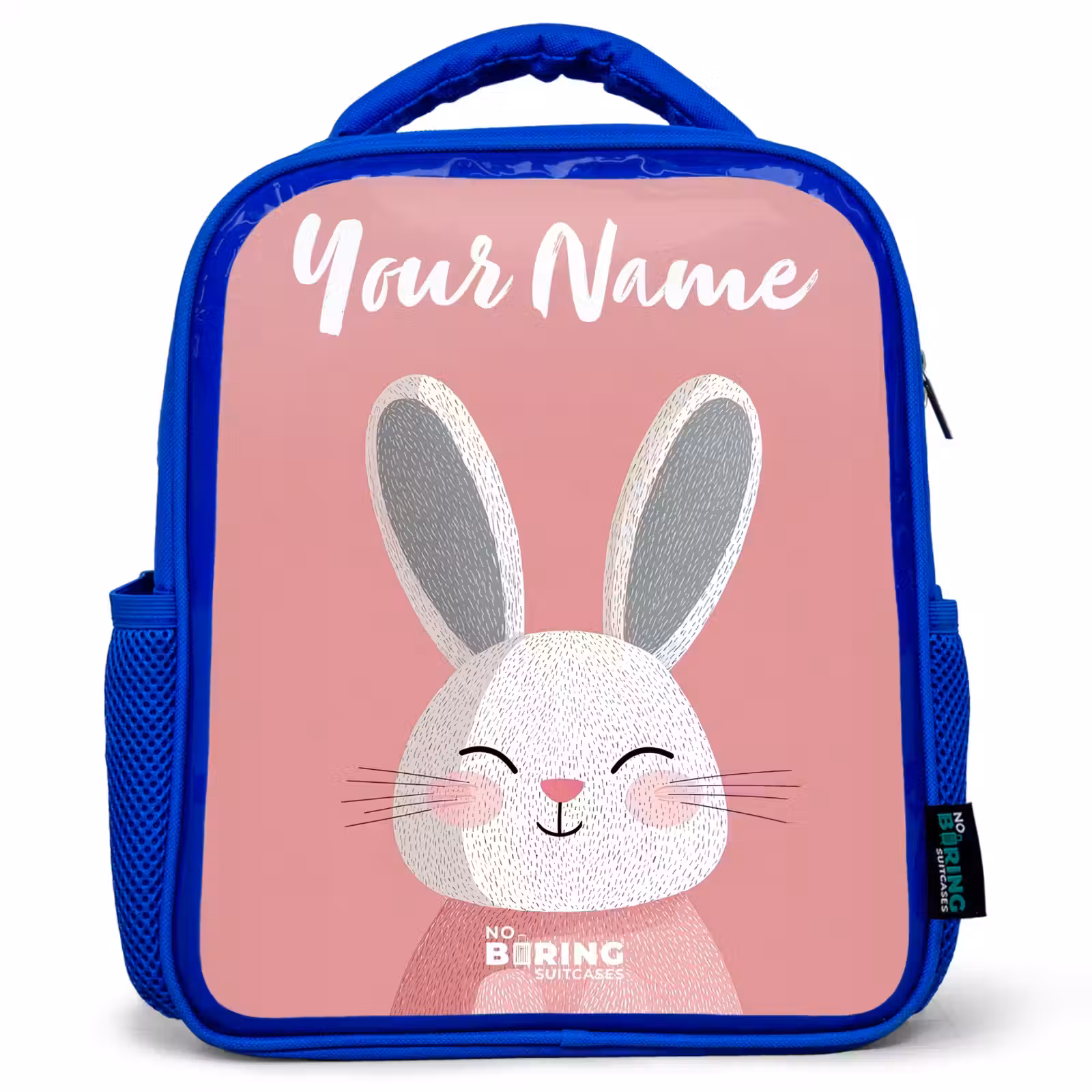 Kids backpack with name - Blue - Rabbit - Blush - Dots - Pink — 1