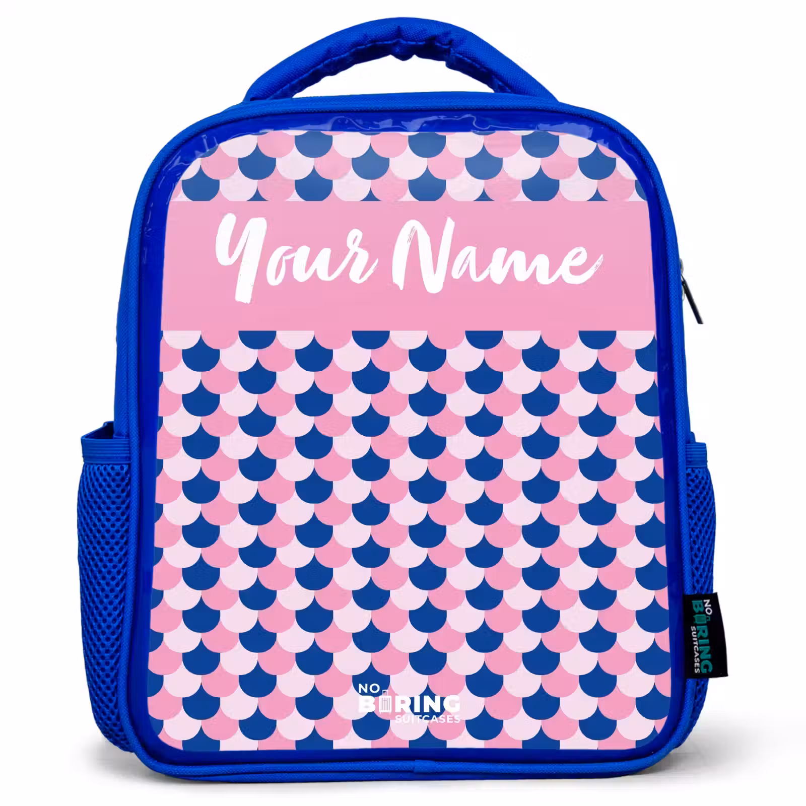 Kids backpack with name - Blue - Scales - Pattern - Blue - Pink — 1