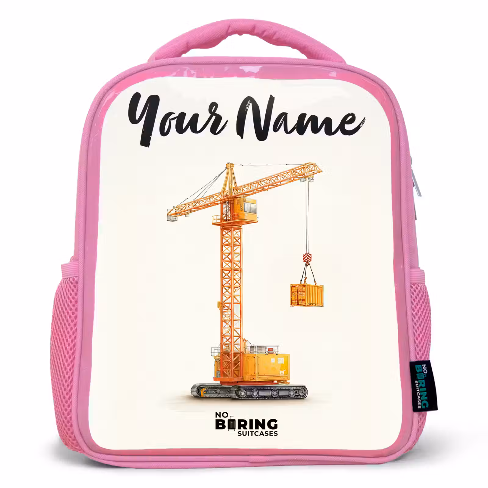 Kids backpack with name - Pink - Tower Crane - Signed - Orange — 1