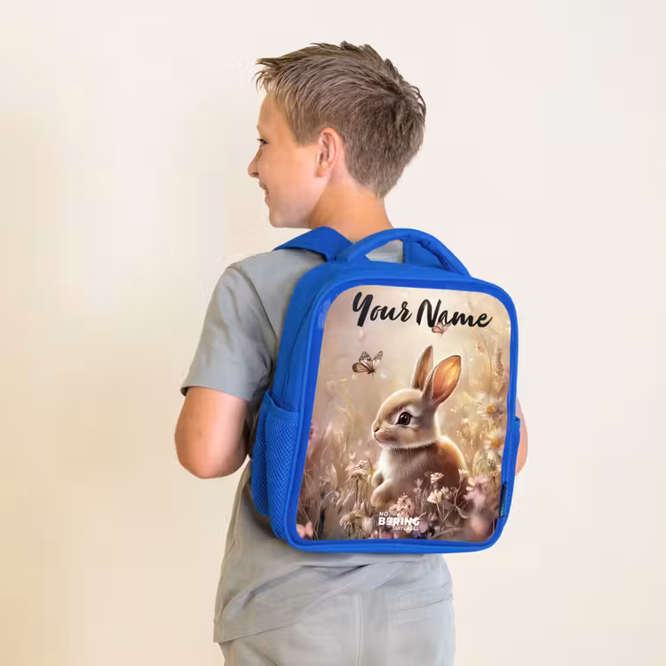 Kids backpack with name - Blue - Bunny - Brown - Flowers - Butterflies — 2