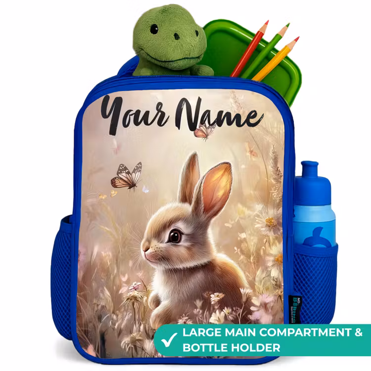 Kids backpack with name - Blue - Bunny - Brown - Flowers - Butterflies — 5