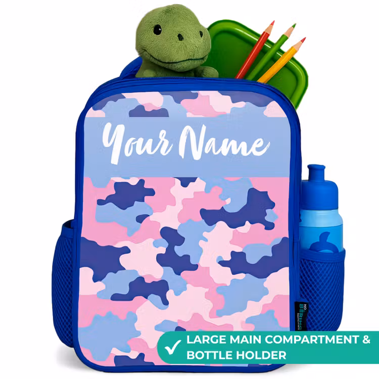 Kids backpack with name - Blue - Camouflage - Pink - Blue — 5
