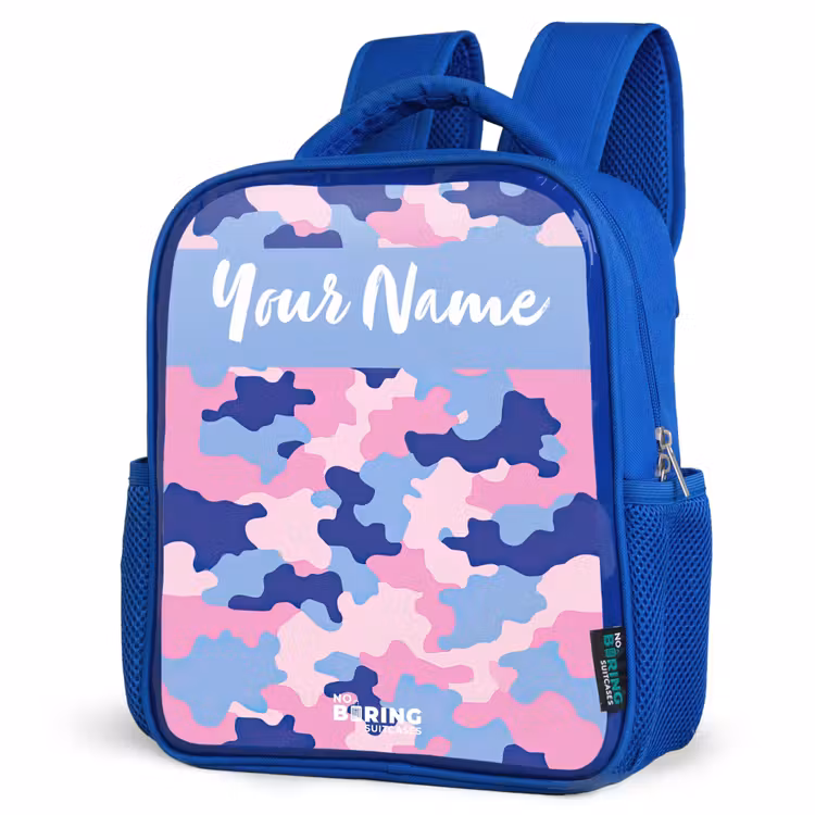 Kids backpack with name - Blue - Camouflage - Pink - Blue — 7