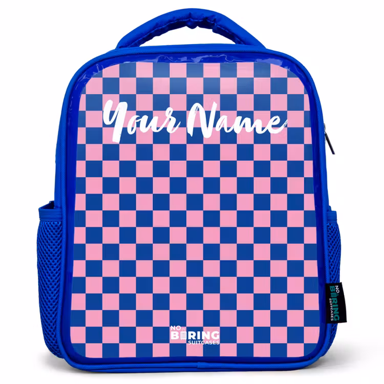 Kids backpack with name - Blue - Cubes - Blue - Pink — 1