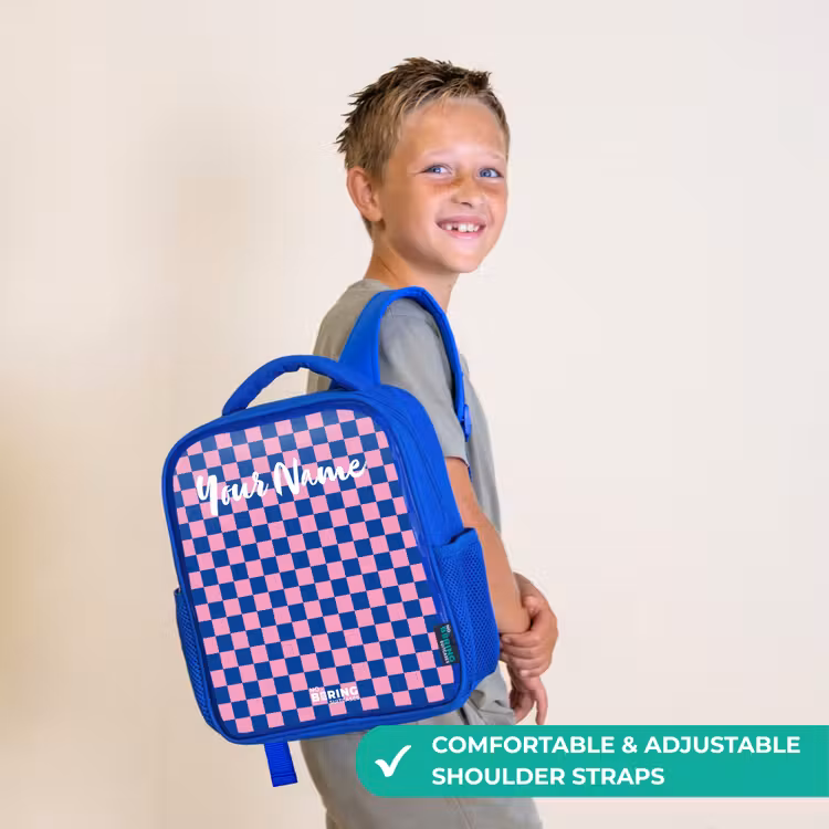 Kids backpack with name - Blue - Cubes - Blue - Pink — 4