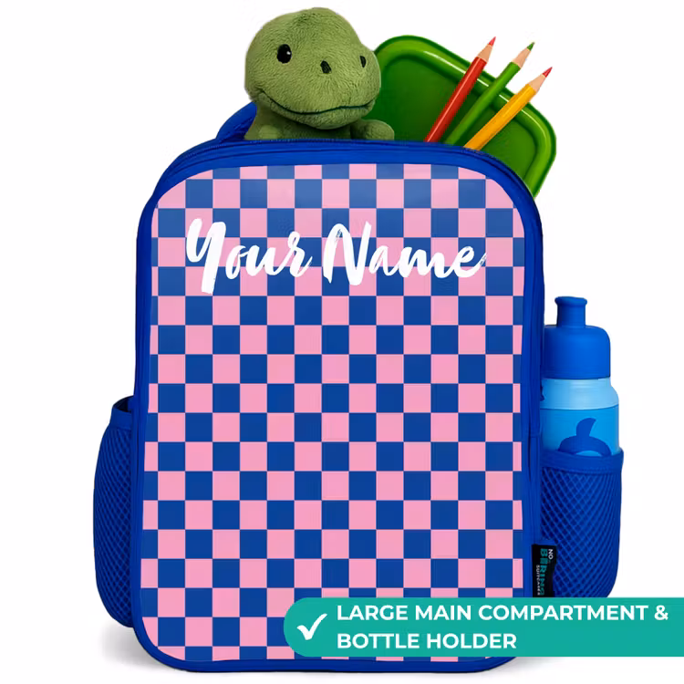 Kids backpack with name - Blue - Cubes - Blue - Pink — 5