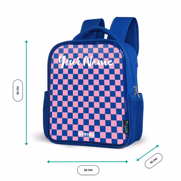 Kids backpack with name - Blue - Cubes - Blue - Pink — 6