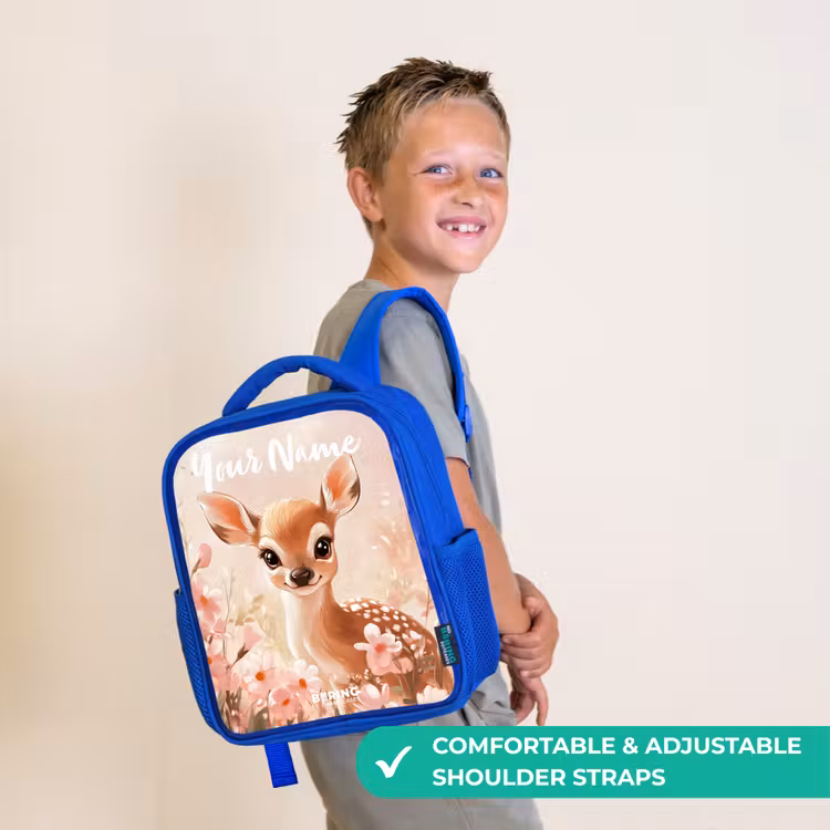 Kids backpack with name - Blue - Deer - Flowers - Dots - Pink — 4