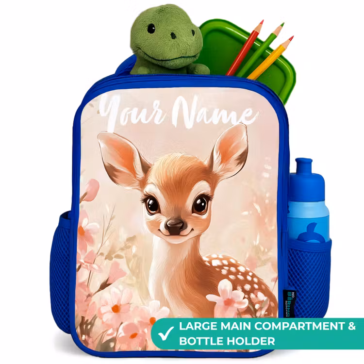 Kids backpack with name - Blue - Deer - Flowers - Dots - Pink — 5