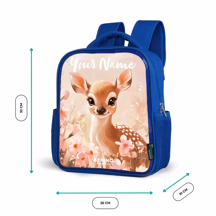 Kids backpack with name - Blue - Deer - Flowers - Dots - Pink — 6
