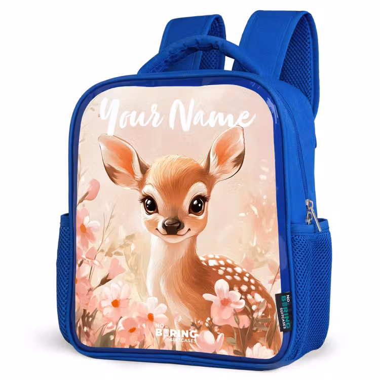 Kids backpack with name - Blue - Deer - Flowers - Dots - Pink — 7