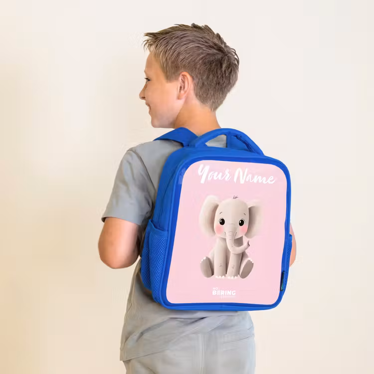 Kids backpack with name - Blue - Elephant - Gray - Baby - Trunk — 2
