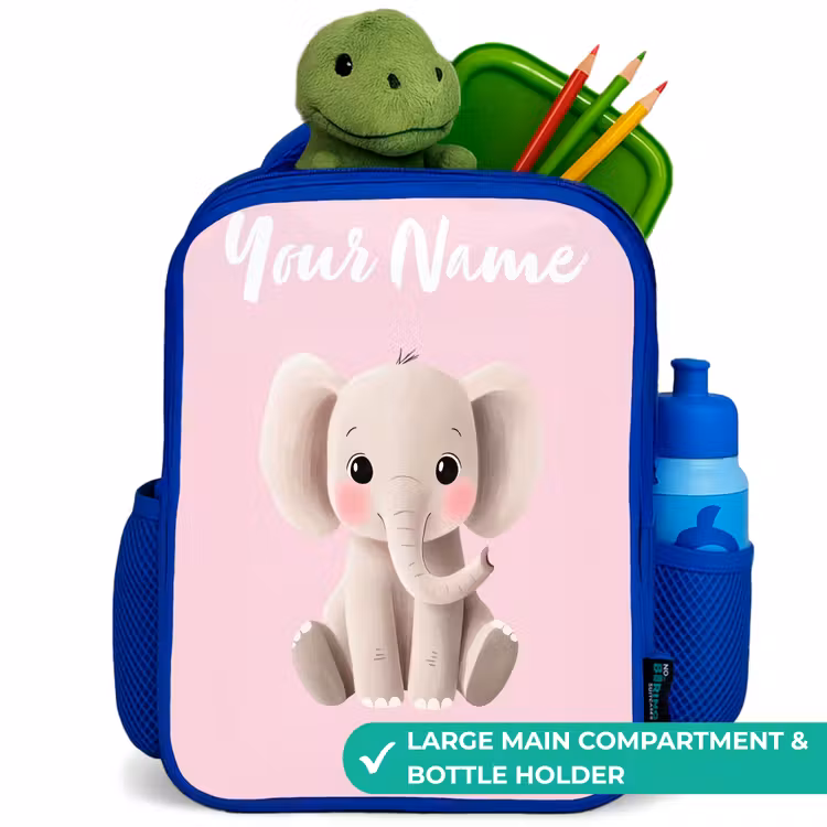 Kids backpack with name - Blue - Elephant - Gray - Baby - Trunk — 5