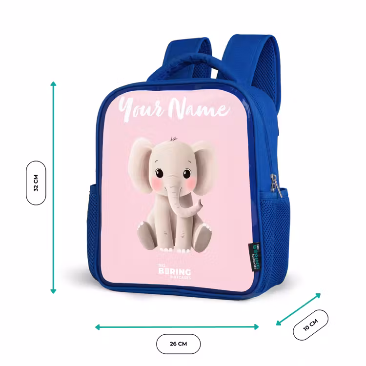 Kids backpack with name - Blue - Elephant - Gray - Baby - Trunk — 6