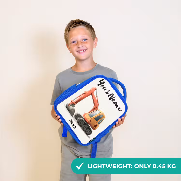 Kids backpack with name - Blue - Excavator - Signed - Orange — 3