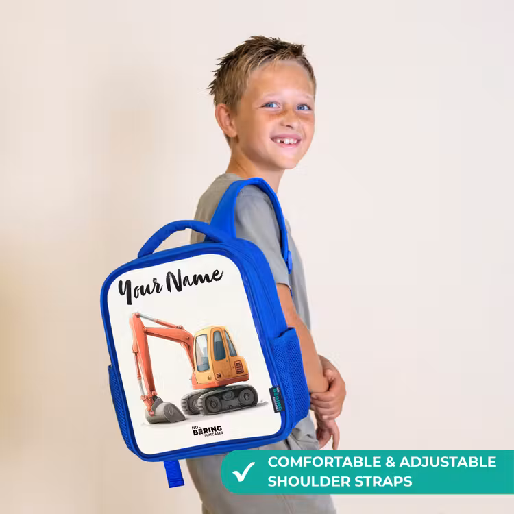 Kids backpack with name - Blue - Excavator - Signed - Orange — 4