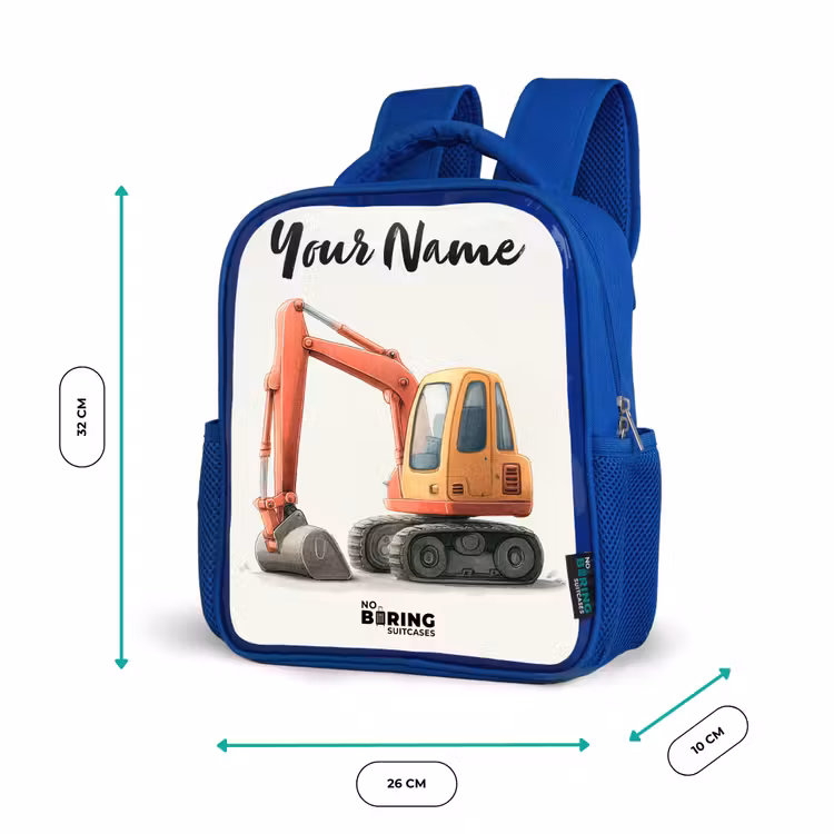 Kids backpack with name - Blue - Excavator - Signed - Orange — 6