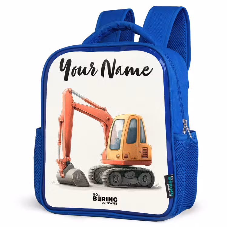 Kids backpack with name - Blue - Excavator - Signed - Orange — 7